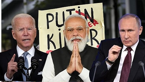 Joe Biden, Narendra Modi and Vladimir Putin