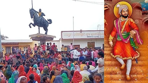 Crowd near Chhatrapati Shivaji Maharaj statue at Dhanur