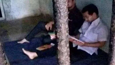 Nitesh Rane reading book in jail