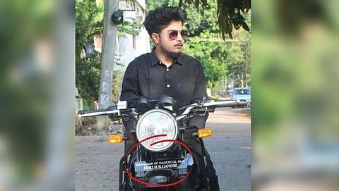 'Grandson of Nagercoil MLA Shri MR Gandhi' written on the number plate.