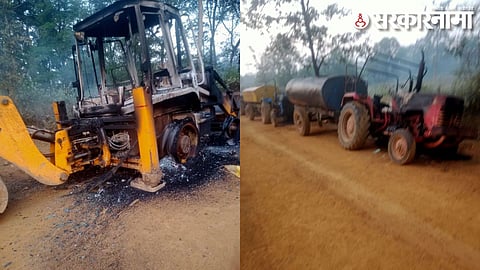 Vehicles burnt by Maoists in Gadchiroli.