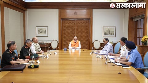 Prime Minister Narendra Modi chairs a high-level security meeting post-Pahalgam attack with Defence Minister Rajnath Singh, NSA Ajit Doval, and chiefs of Army, Navy, and Air Force in attendance.