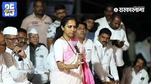 Villagers protesting against the Purandar Airport land acquisition.