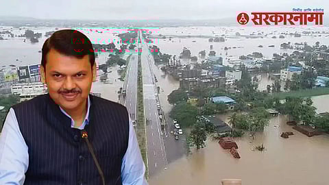 Devendra Fadnavis during his brief tenure as Chief Minister, announcing critical flood-relief measures for Sangli and Kolhapur districts.