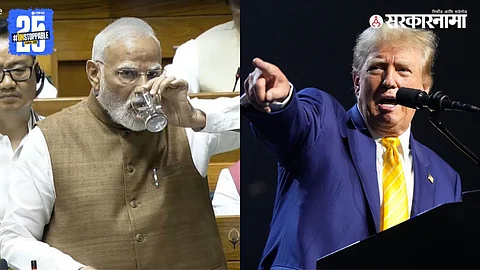 Donald Trump addresses the media claiming India ended its war with Pakistan at his request, while Prime Minister Modi clarifies no external pressure influenced India’s decisions.