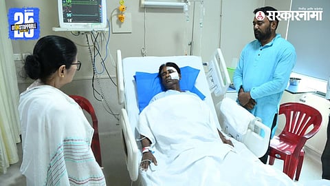 “West Bengal Chief Minister Mamata Banerjee meets injured BJP MP Khagen Murmu at the hospital after a violent villagers’ attack.”