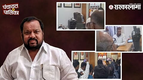 Election team conducts on-camera raid at Shiv Sena leader Shahajibapu Patil’s office ahead of Sangola polls.