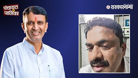 Injured PA Amrit Davkar receiving treatment after the violent assault near Amarsingh Pandit’s residence during the Georai municipal election clash, where he alleged a murder conspiracy.