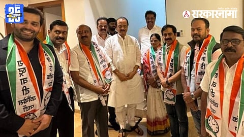 Deputy Chief Minister Ajit Pawar welcoming new entrants into NCP at Jijai Bungalow in Pune ahead of civic polls.