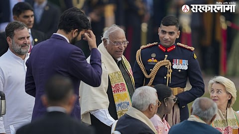 Congress leader Rahul Gandhi during a public event amid the gamosa controversy raised by BJP.