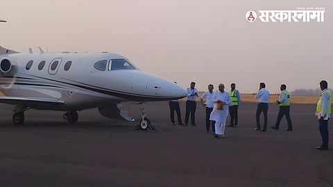 Shiv Sena minister Gulabrao Patil seen during his Latur tour as his scheduled private aircraft flight was cancelled at the last moment due to technical and clearance-related issues.