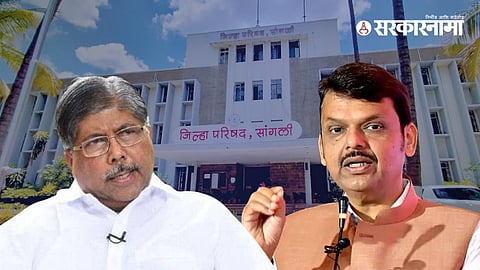 Guardian Minister Chandrakant Patil and Mahayuti leaders discussing the seat-sharing formula for Sangli Zilla Parishad at a high-level meeting, as the district heads toward a coalition government.