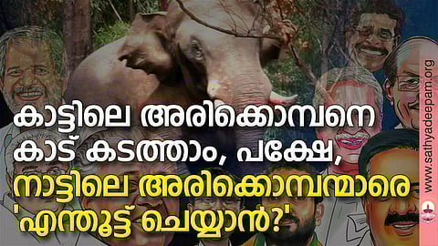 കാട്ടിലെ അരിക്കൊമ്പനെ കാട് കടത്താം, പക്ഷേ, നാട്ടിലെ അരിക്കൊമ്പന്മാരെ 'എന്തൂട്ട് ചെയ്യാന്?'