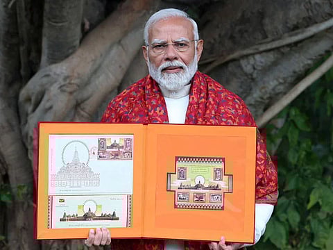 Prime Minister Narendra Modi releases commemorative postage stamps on Ram temple in Ayodhya