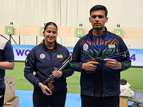Egypt International Olympic City Shooting range: Rhythm Sangwan, Ujjwal win mixed team pistol gold