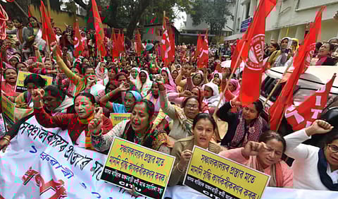 Assam: Anganwadi workers continue protests in Guwahati