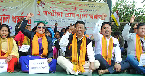 Assam: Tiwa bodies stage sit-in demanding inclusion of TAC into Sixth Schedule