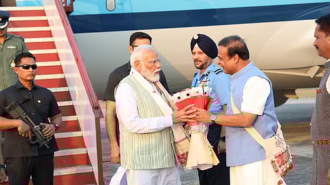 PM Narendra Modi arrives in Assam to a grand welcome