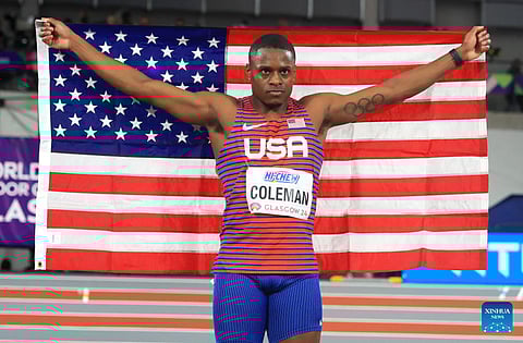 World record holder American sprinter Christian Coleman wins 60m at Athletics Indoor Worlds