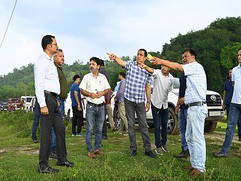 Minister of Tourism Jayanta Mallabaruah inspects sites of five-star hospitality projects in Kaziranga National Park