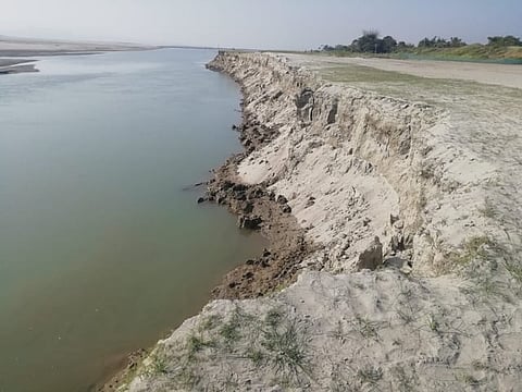 Assam: Devastating erosion by the Brahmaputra at Bandena in Dhakuakhana