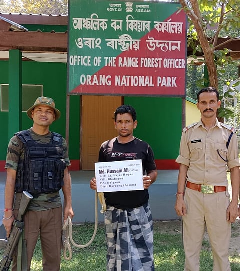 Darrang Police, ONPTR Staff in a synchronized operation arrest suspected rhino poacher Hussain Ali