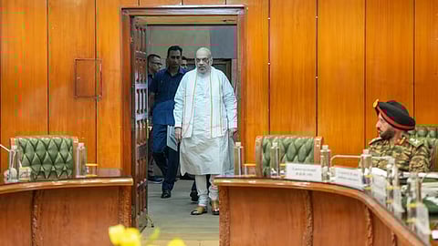 Union home minister Amit Shah arrives to attend a high-level meeting to review the security situation in Manipur on June 17.(PTI)