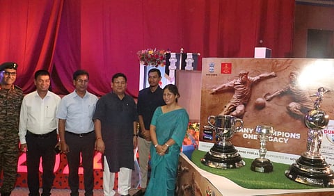 Minister of Sports and Youth Welfare Nandita Garlosa unveils trophies of Durand Cup in Kokrajhar