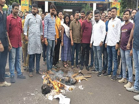 Tripura BJYM burns Rahul Gandhi's effigy over his remarks on Hindu community