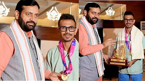 Yuzvendra Chahal felicitated by Haryana Chief Minister Nayab Singh Saini for T20 World Cup Win