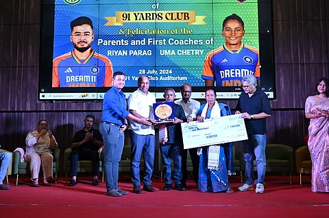 Riyan Parag and Uma Chetry’s parents, coaches felicitated at 91 Yards Club auditorium