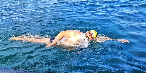 Assam Channel swimmer Elvis Ali Hazarika swims across Poland Gulf
