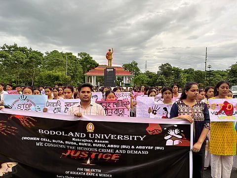 Bodoland University Holds Candlelight March in Solidarity with Victims of Kolkata Tragedy