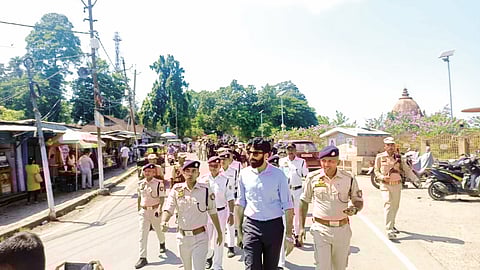 Sivasagar Police Conducts Foot Patrols to Maintain Peace; Summons Issued to Local Leaders Amid Protests