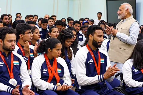 Prime Minister Narendra Modi meets Para-athletes at his residence in Delhi