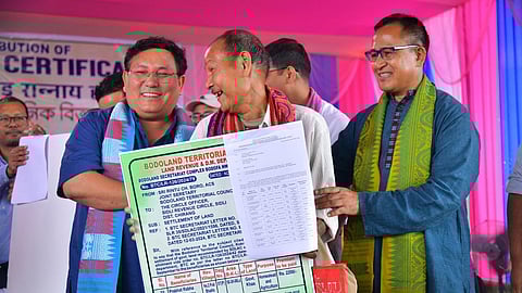 Assam: BTC chief Pramod Boro distributes land pattas to beneficiaries in Chirang district