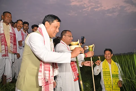 Assam: Union Minister Sarbananda Sonowal celebrates Kati Bihu in Dibrugarh