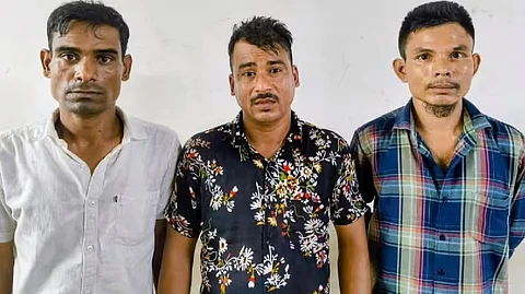 The arrested trio at Dispur Police Station.