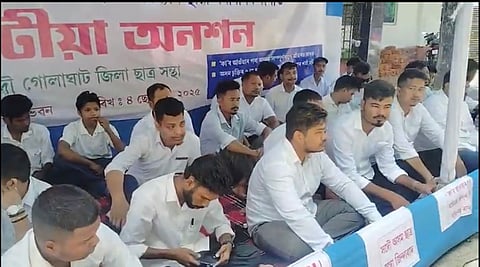 AASU activists sit on a hunger strike in Golaghat under the ‘Satyagraha Mission’