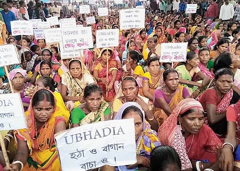 File photo of tea garden workers in protest mode