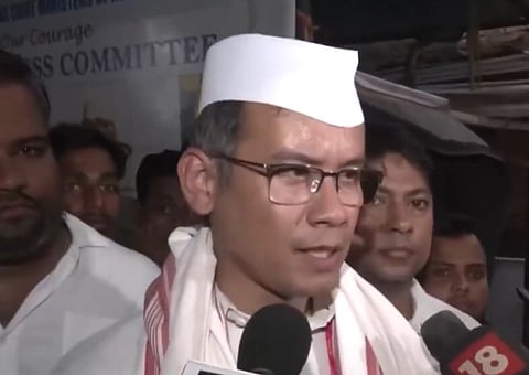MP Gaurav Gogoi during media address at Rajiv Bhawan