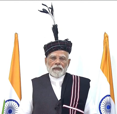 PM Modi electorally addressing the gathering at Mizoram