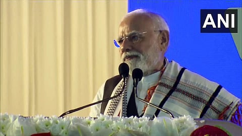 Prime Minister Narendra Modi during addressing the gathering at Imphal