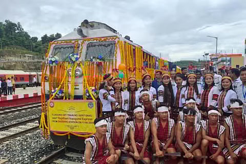 Image of the Mizo youngsters celebrating the first ever train connectivity in Mizoram