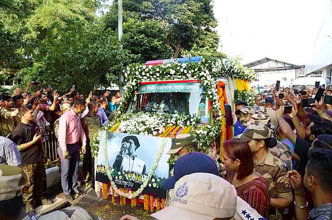 Image of the Ambulance carrying Zubeen Garg's mortal remains