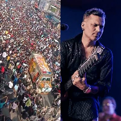 Image of gathering in the streets of Guwahati to pay last tribute to legendary late singer Zubeen Garg