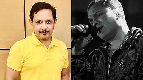 Image of NEIF chief organiser Shyamkanu Mahanta on the left and and late legendary singer Zubeen Garg on the right