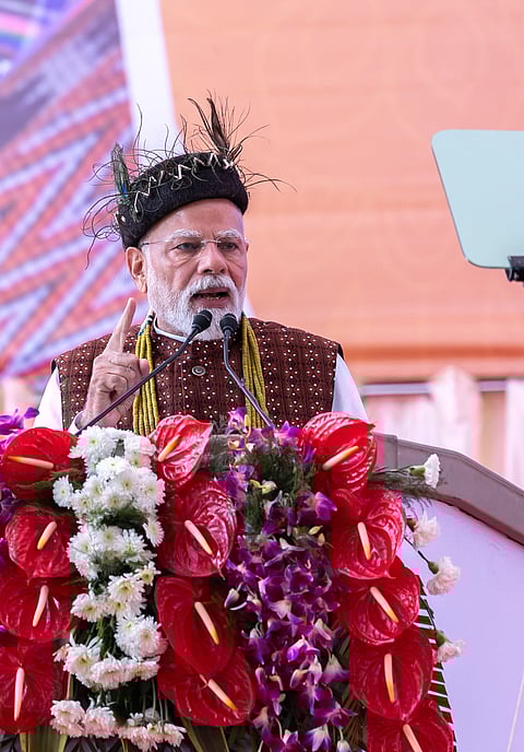 Image of Prime Minister Narendra Modi addressing the people in Itanagar
