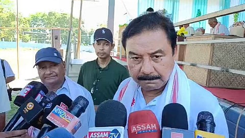 Image of Assam's Law and Tourism Minister Ranjeet Das during addressing the media