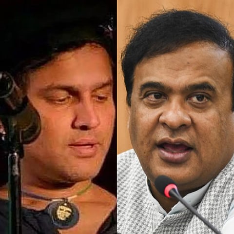 File photo of legendary late singer Zubeen Garg on the left and Assam Chief Minister Himanta Biswa Sarma on the right